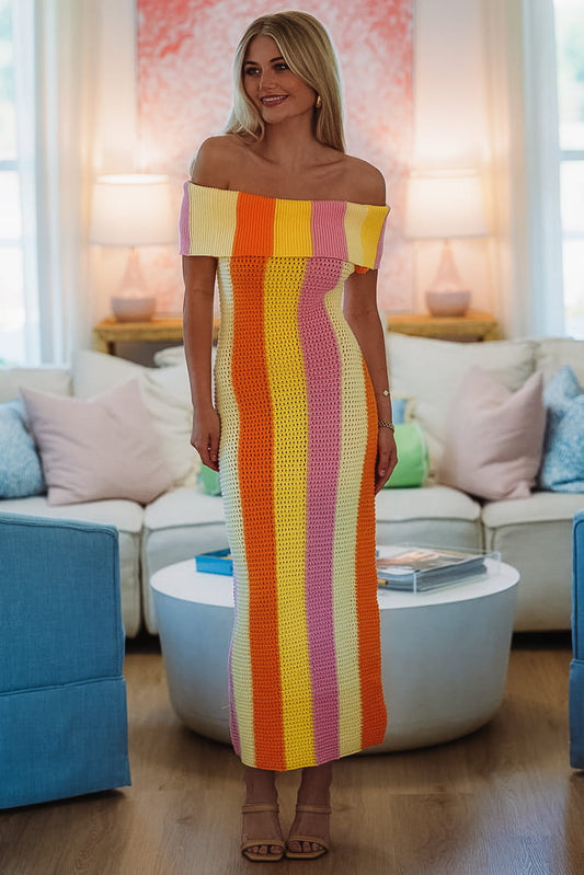 Citrus Sunrise Midi Dress - Yellow, Orange and Lavender