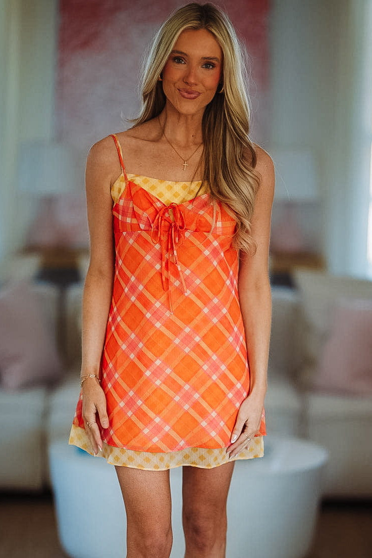 Just Sweet Mini Dress - Orange and Pink