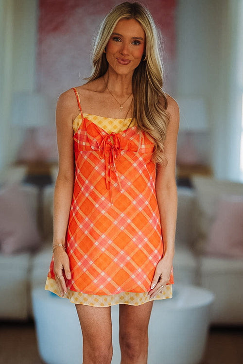Just Sweet Mini Dress - Orange and Pink