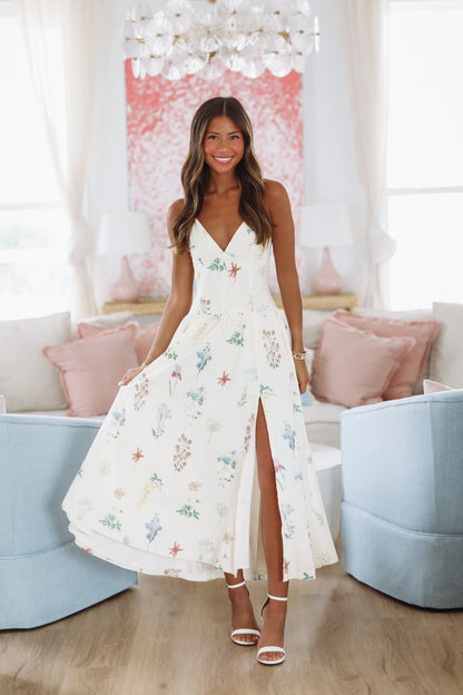 Lush Bouquets Midi Dress - Cream