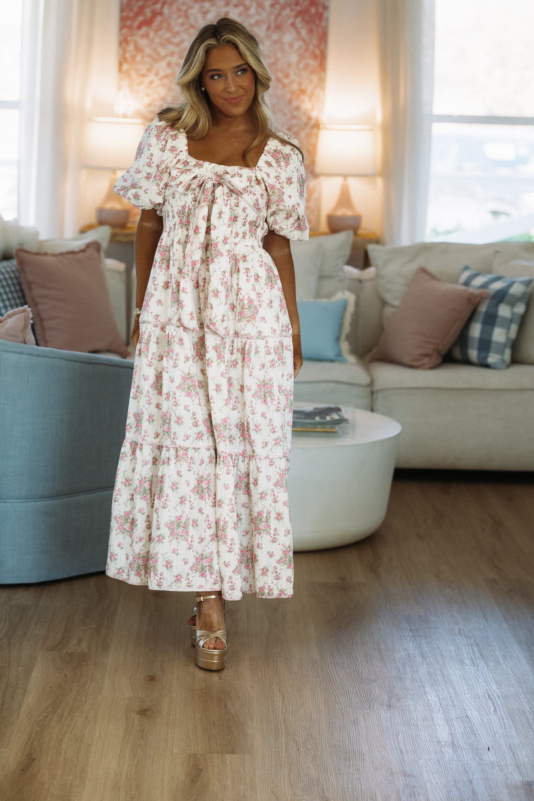 Magnolia Lane Maxi Dress - White and Pink