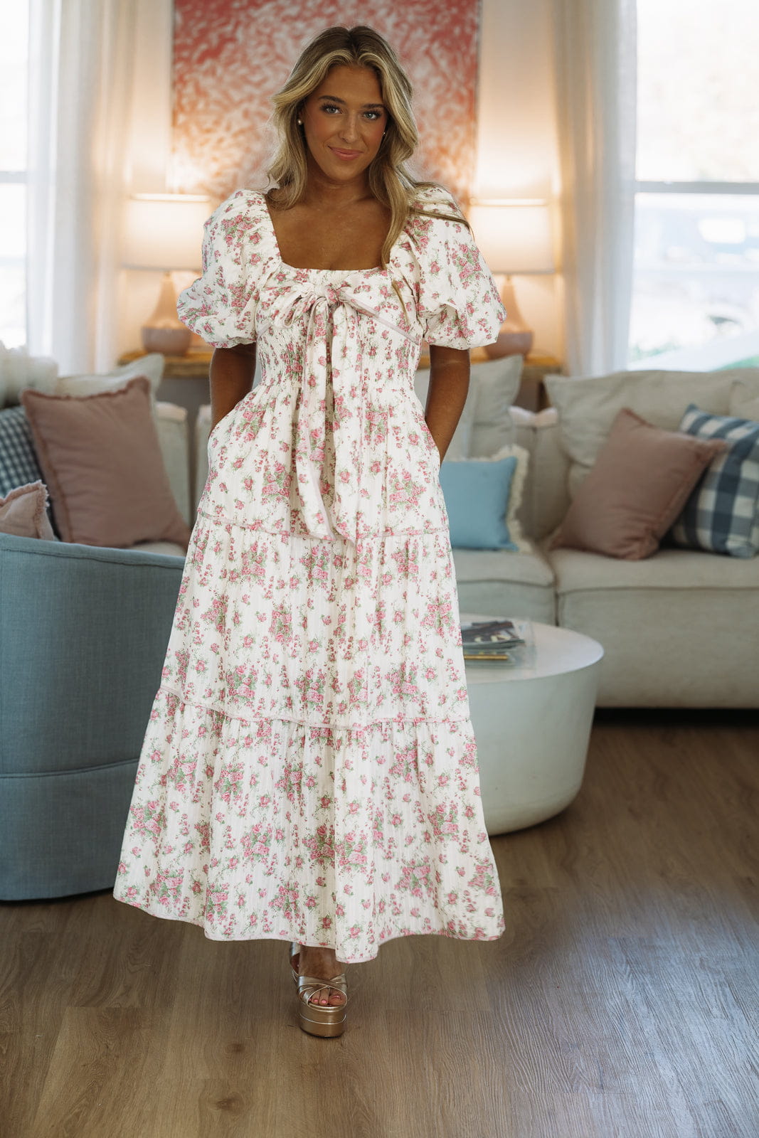 Magnolia Lane Maxi Dress - White and Pink