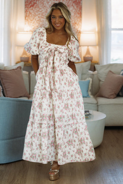 Magnolia Lane Maxi Dress - White and Pink