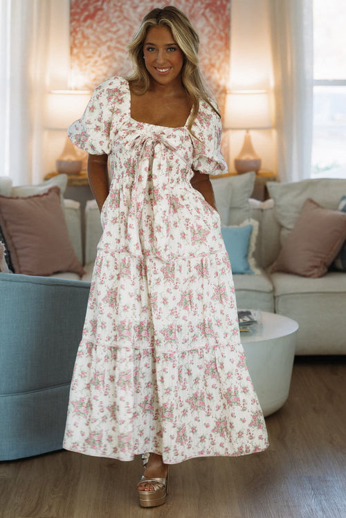 Magnolia Lane Maxi Dress - White and Pink