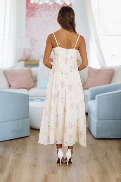 Tidepool Bloom Midi Dress - Cream, Yellow and Green