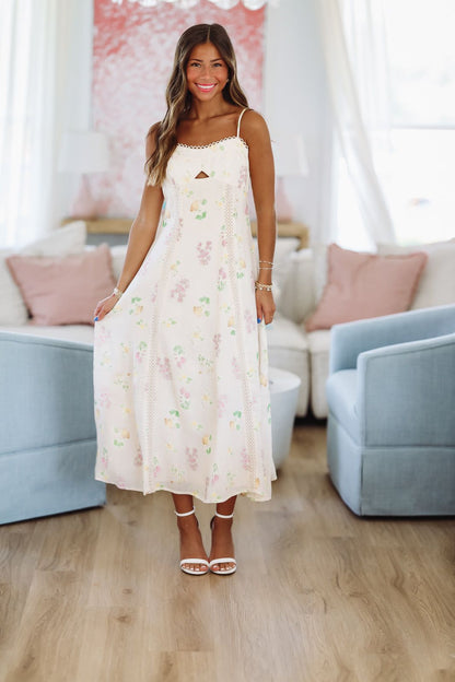 Tidepool Bloom Midi Dress - Cream, Yellow and Green