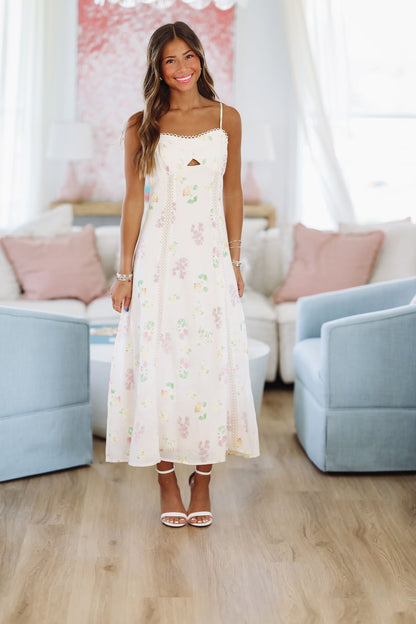 Tidepool Bloom Midi Dress - Cream, Yellow and Green