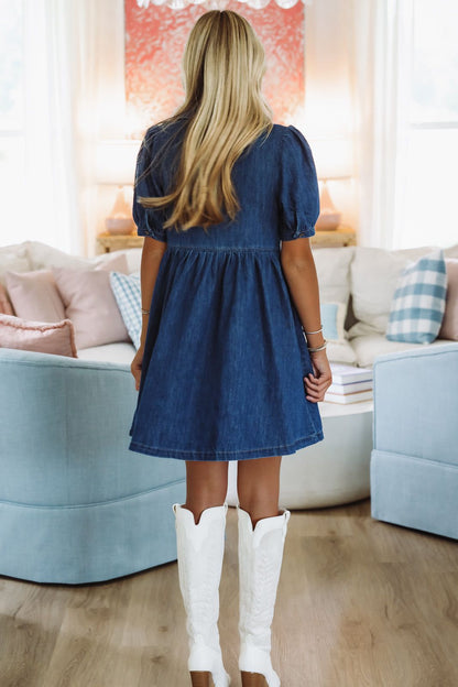 Headed to the Ryman Mini Dress - Indigo Denim