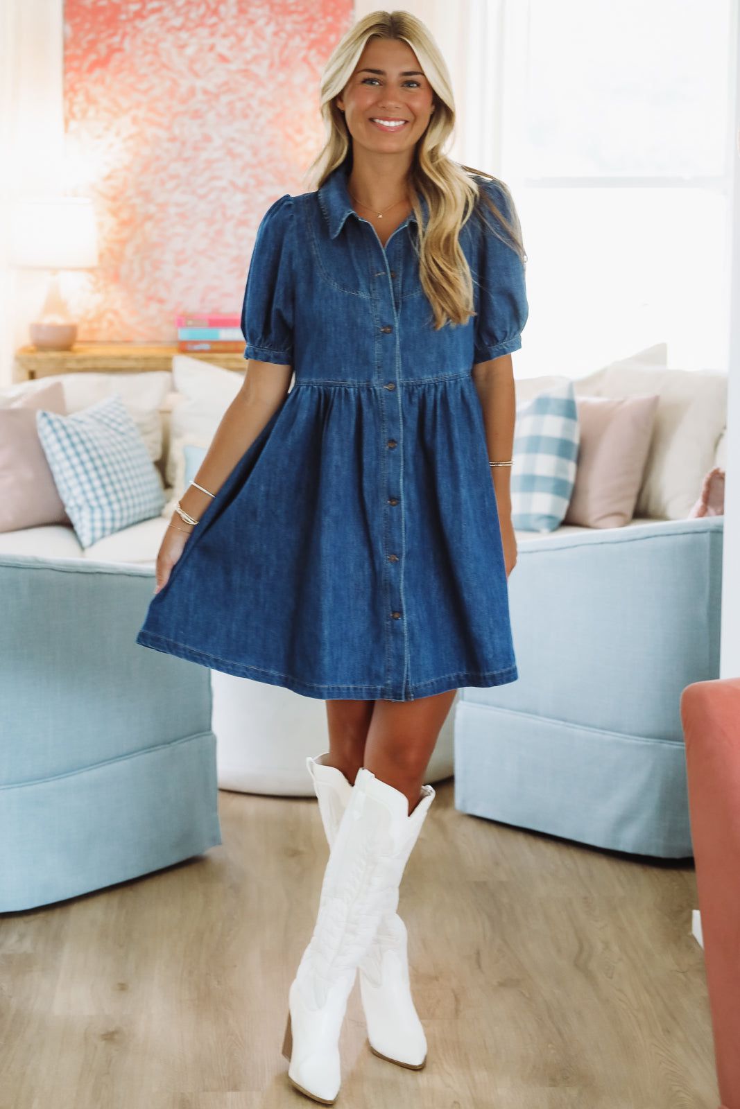 Headed to the Ryman Mini Dress - Indigo Denim