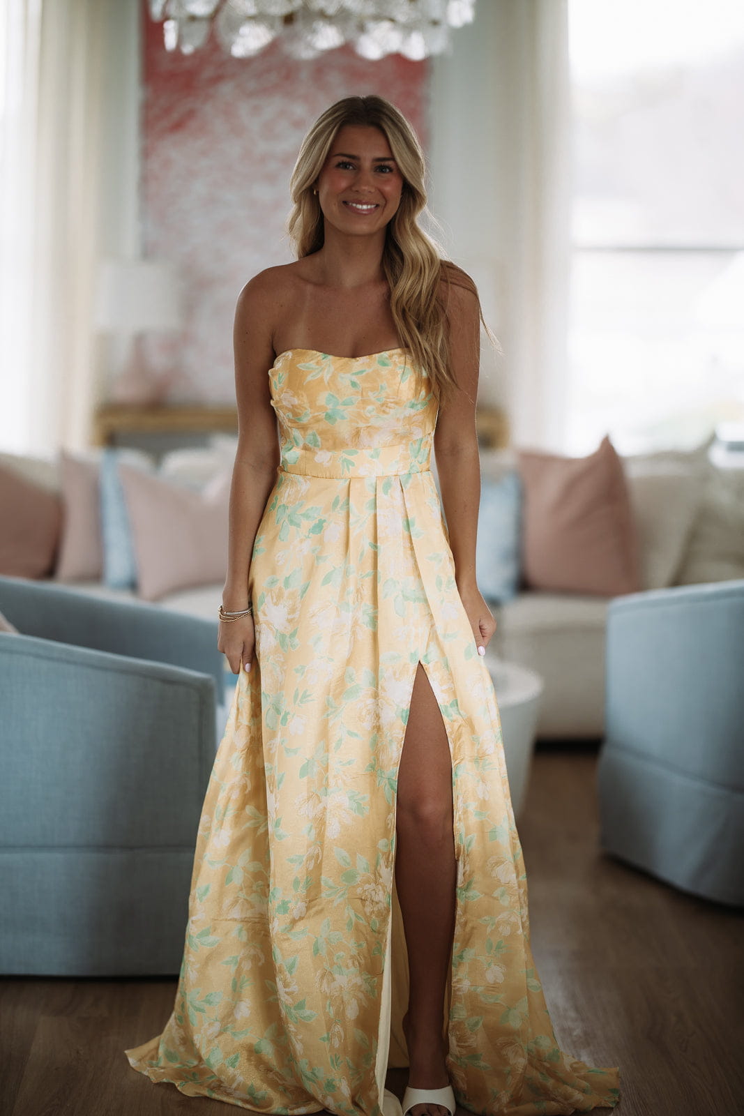 Honeyveil Maxi Dress - Yellow, Green and White