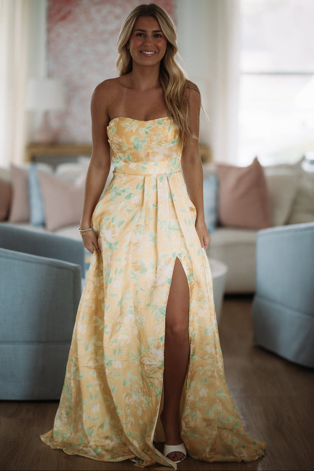 Honeyveil Maxi Dress - Yellow, Green and White