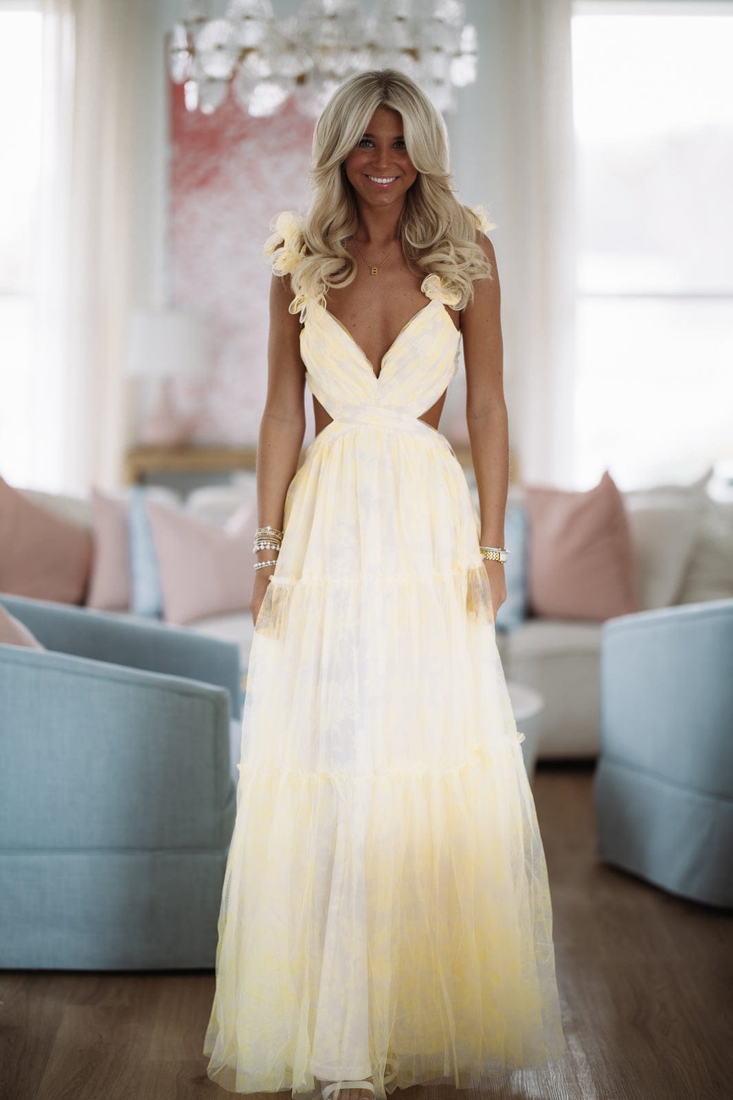 Unfolded Petals Maxi Dress - Yellow