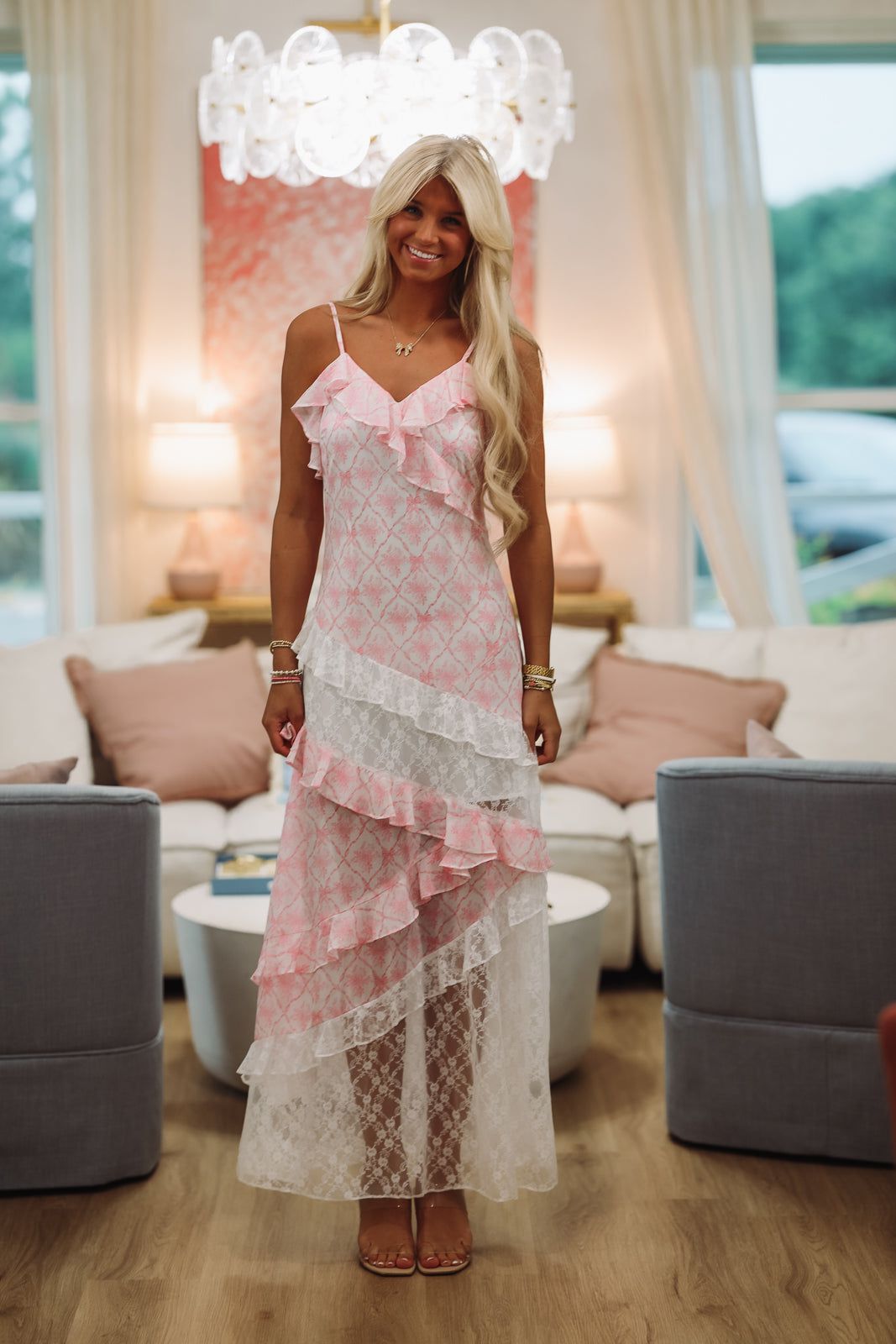 Lace Ever so Fancy Maxi Dress Gown - Pink