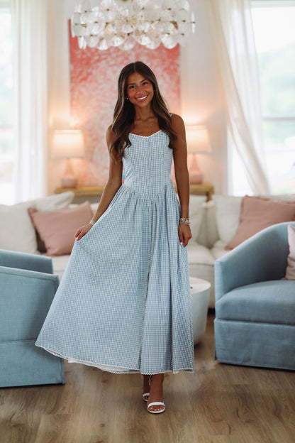 Romantic Picnic Maxi Dress - Blue and White