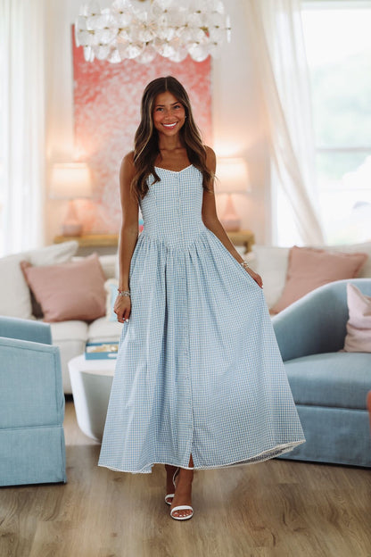 Romantic Picnic Maxi Dress - Blue and White