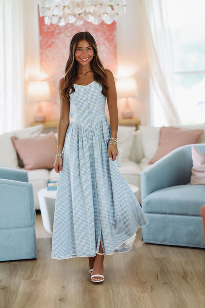 Romantic Picnic Maxi Dress - Blue and White