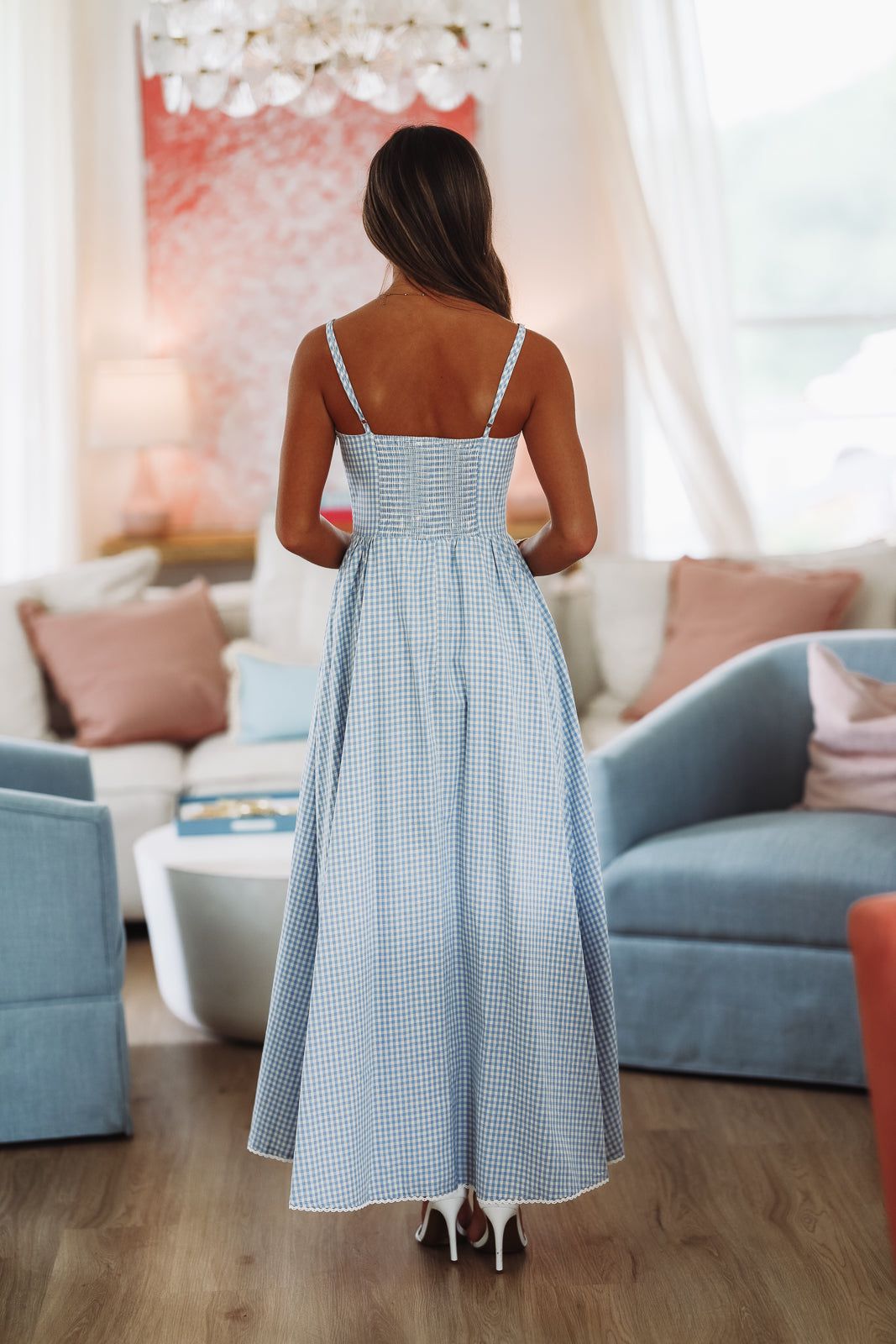 Romantic Picnic Maxi Dress - Blue and White