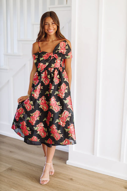 Scarlett Blossom Midi Dress - Black and Fuchsia (FINAL SALE)