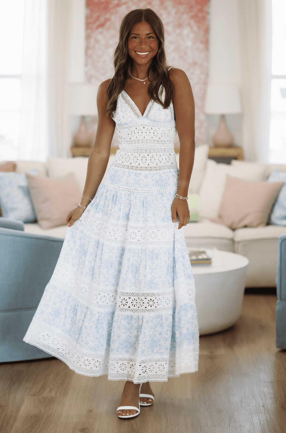 Romance Edit Floral Midi Dress - Blue and White