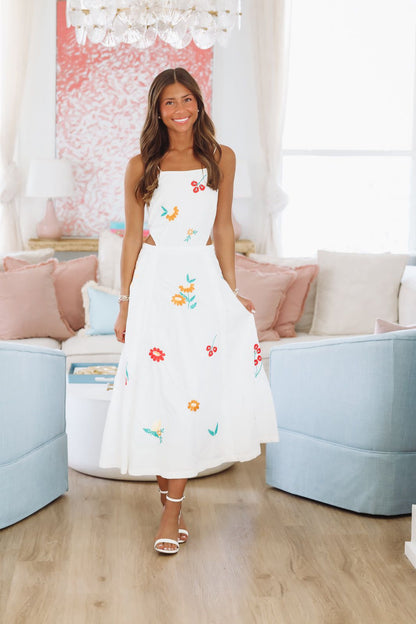 Tulip Tango Midi Dress - White (FINAL SALE)