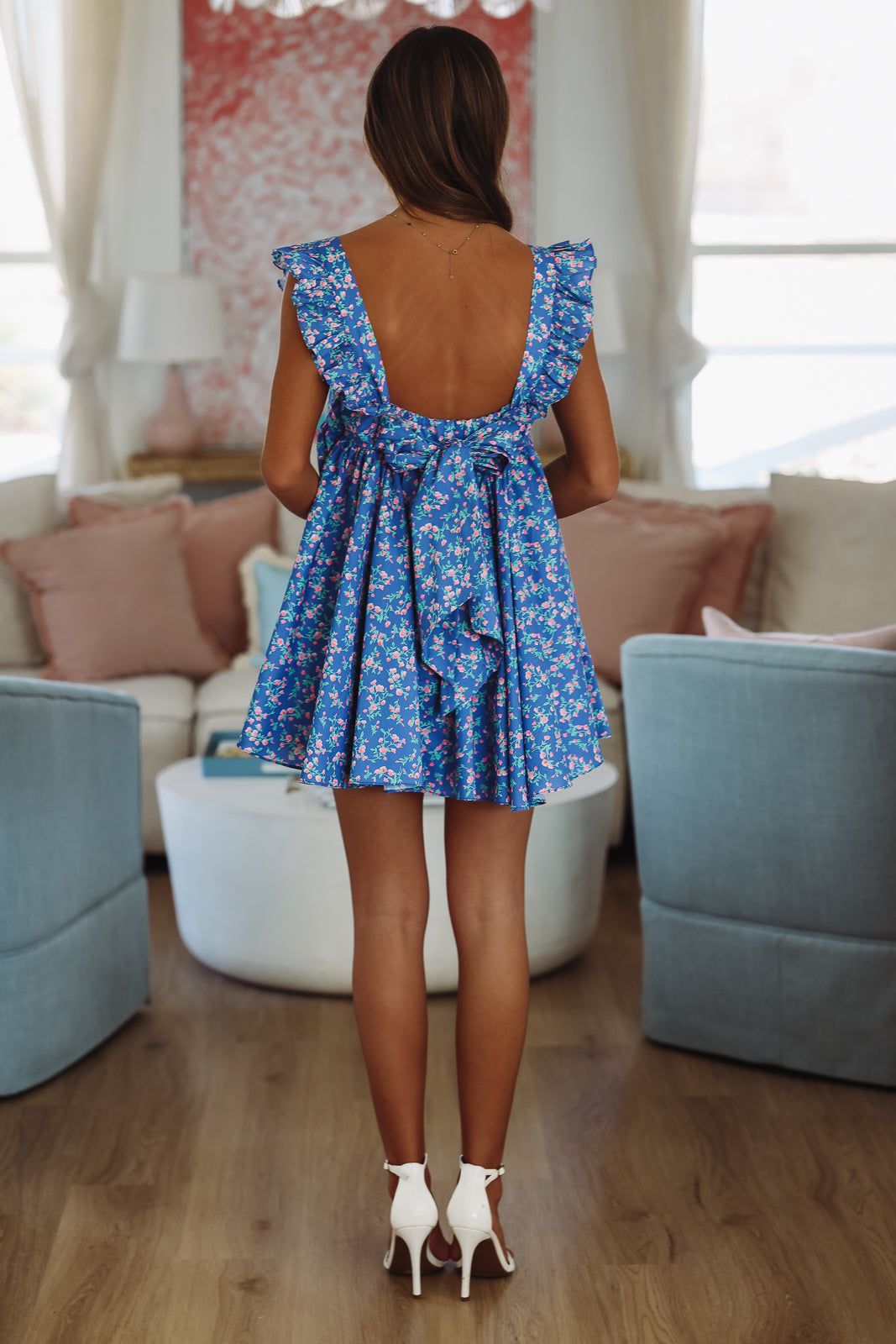 Twilight Blossom Mini Dress by Meet Me in Santorini - Blue and Pink