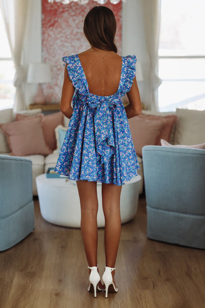 Twilight Blossom Mini Dress by Meet Me in Santorini - Blue and Pink