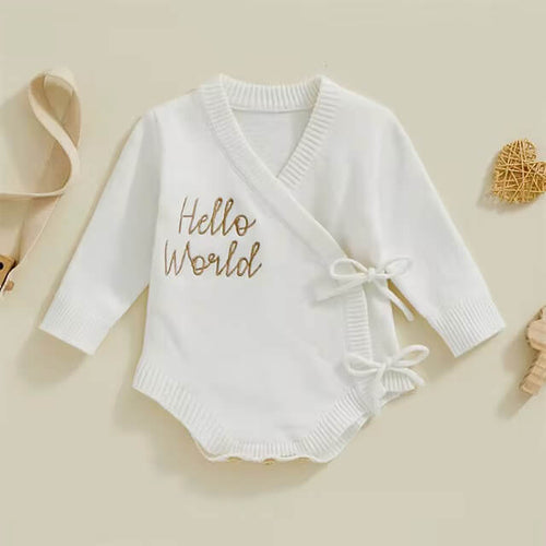 Hello World Full Sleeve Newborn Knitted Romper