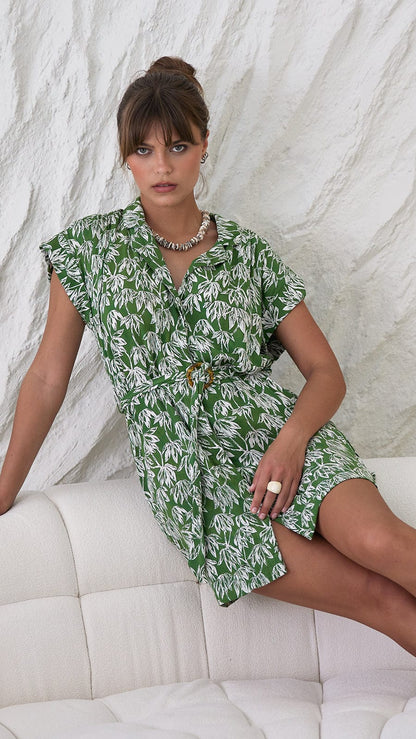 Aurora Collar Mini Dress - Canopy Green
