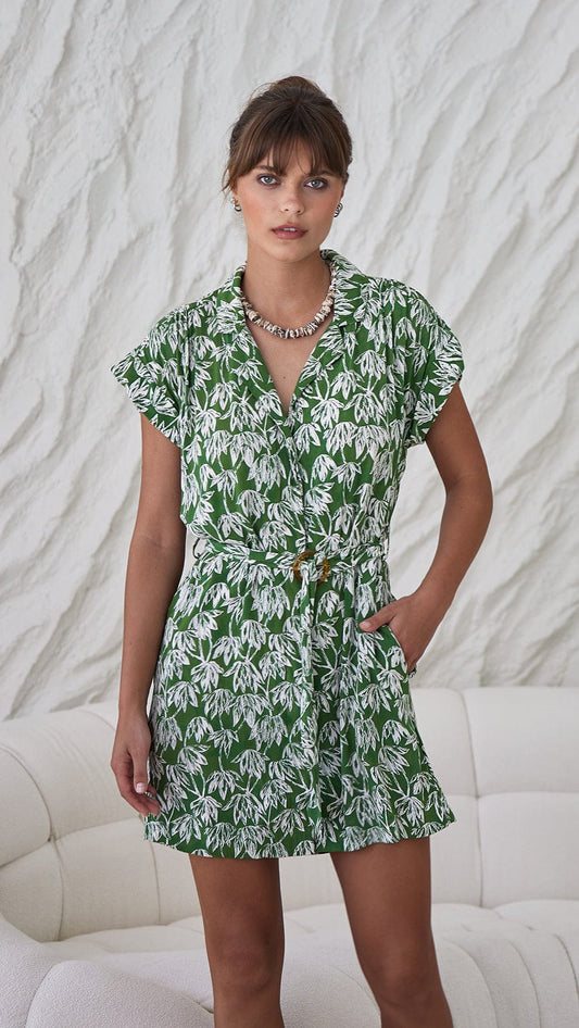 Aurora Collar Mini Dress - Canopy Green