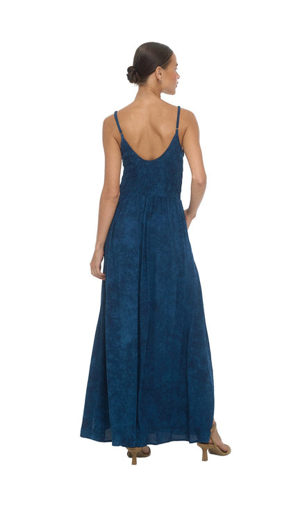 Smocked Bodice Mardin Maxi Dress - Hazy Naval