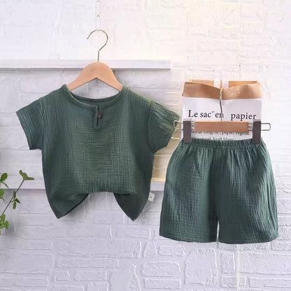 New Muslin Cotton Monochrome Boys shirt & Shorts Set