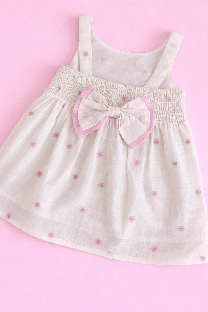 Off White Frock with Pink  Bow