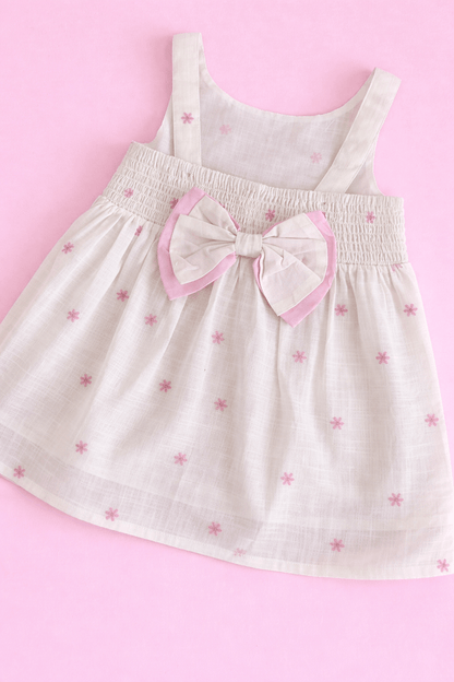 Off White Frock with Pink  Bow