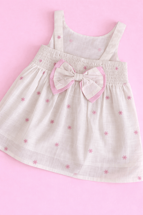 Off White Frock with Pink  Bow