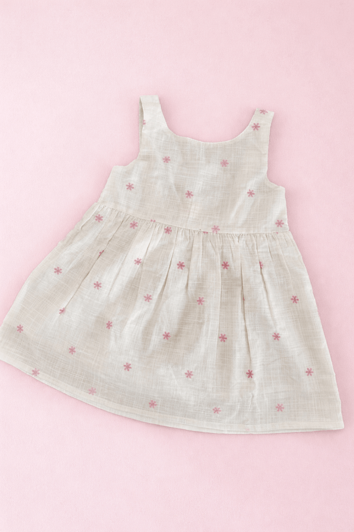 Off White Frock with Pink  Bow