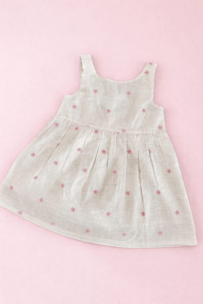 Off White Frock with Pink  Bow
