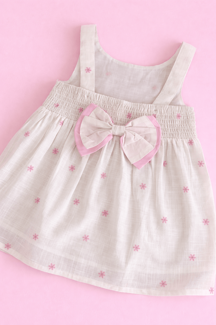 Off White Frock with Pink  Bow