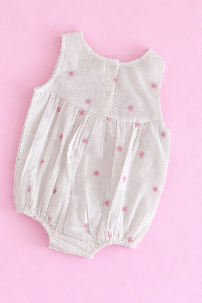 Off White Romper with Pink Organza Bow