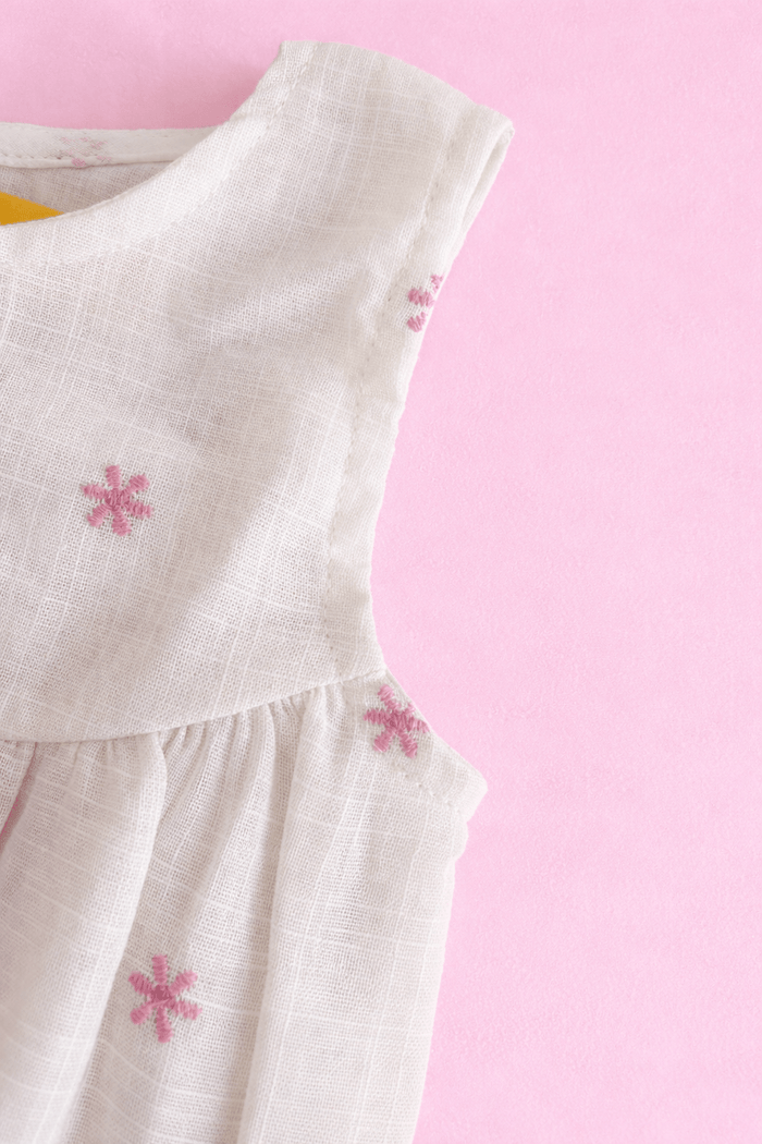 Off White Romper with Pink Organza Bow