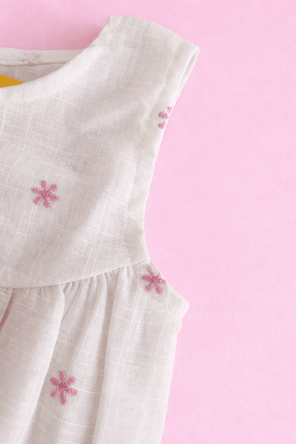 Off White Romper with Pink Organza Bow