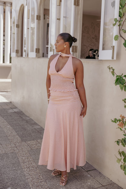Lacy Maxi Skirt - Peach Polka Dot
