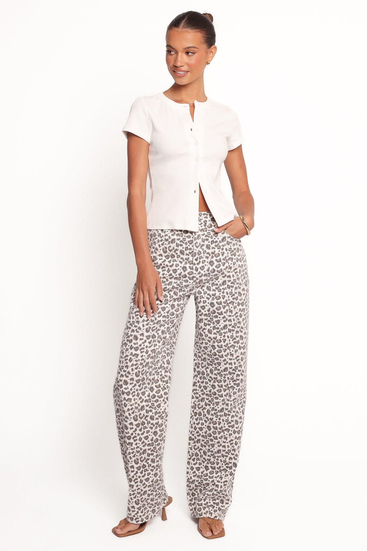 Leila Printed Wide Leg Jean - Leopard