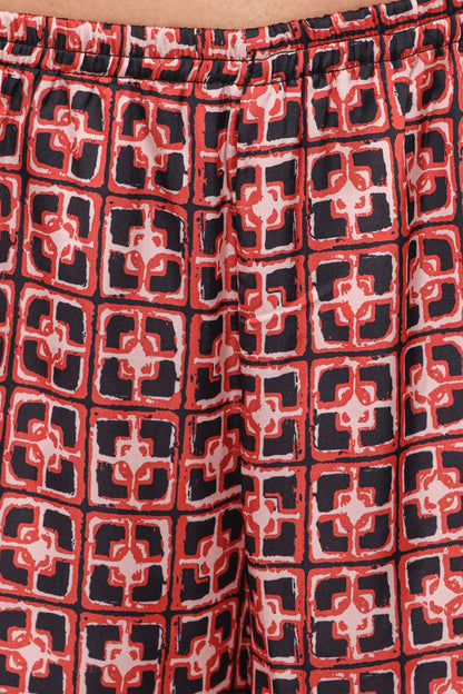 Lexi Elastic Waist Pant - Red Geometric
