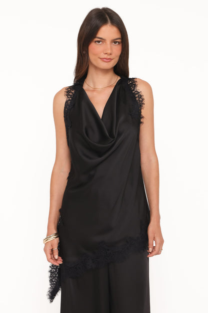 Clara Asymmetrical Lace Top - Black