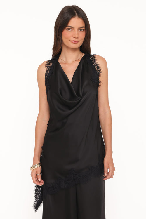 Clara Asymmetrical Lace Top - Black