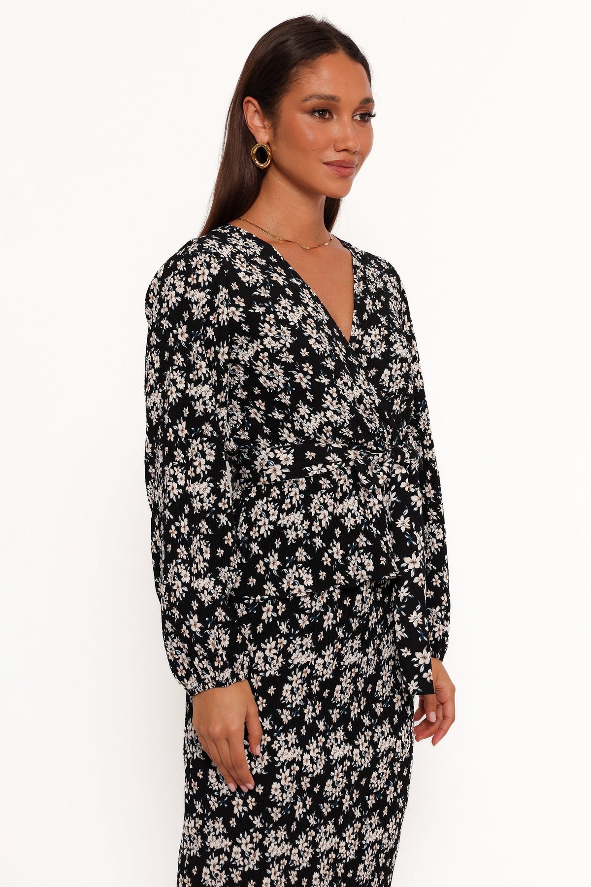 Minelli Pleat Top - Black/White Floral