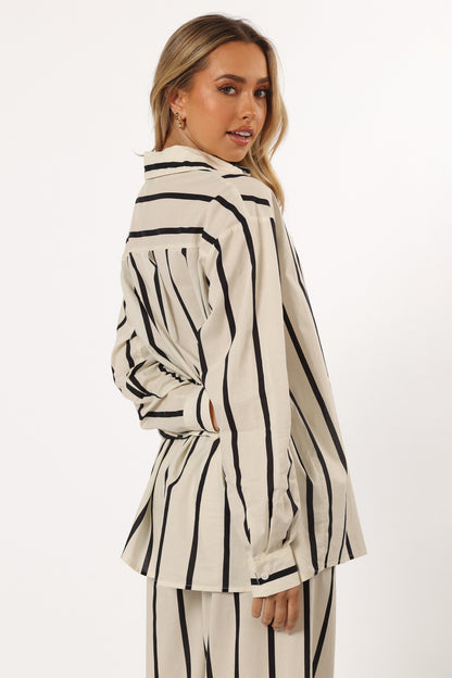 Silvia Button Down Shirt - Cream Stripe