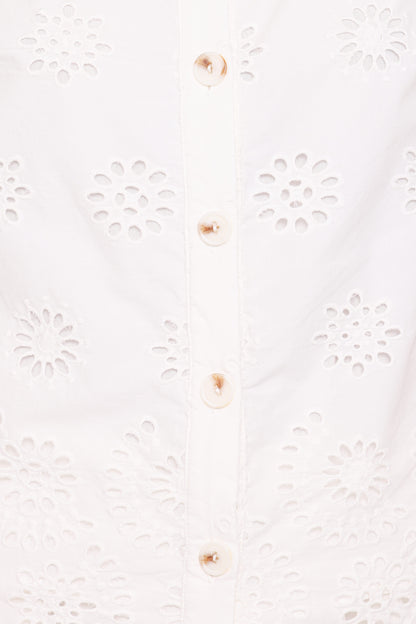 Winny Button Front Top - White Broderie