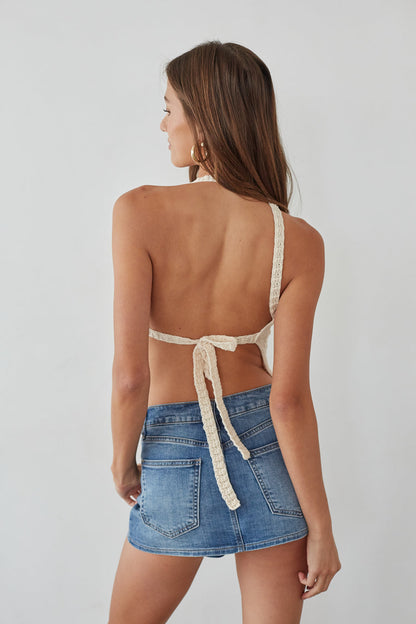 Rosella Asymmetrical Open Back Crochet Top