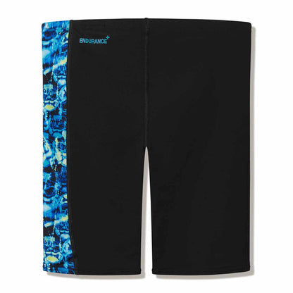 Speedo boys' print panel jammer in anthracite and hyper teal, featuring colorful design and snug fit for swimming.
